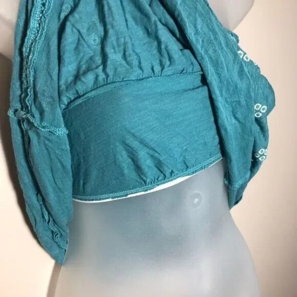 CAPE JUBY BY AEROPOSTALE STRAPLESS TEAL/WHITE EMBROIDERED BOHO TOP XS-EUC - Picture 6 of 9